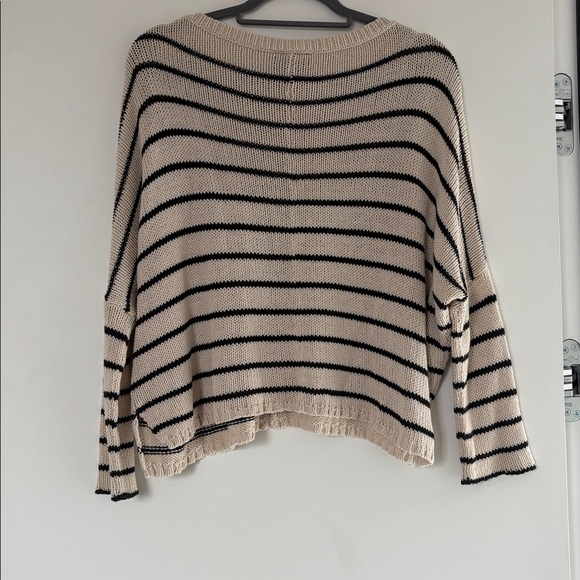 Wooden Ships Drapey Boxy Cotton Cream/Black Striped Sweater S/M EUC - Picture 4 of 7